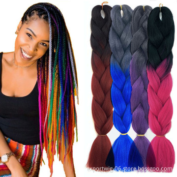 Jumbo Braiding Hair Extensions 24inch 100g Yaki Perm Synthetic Fiber Wholesale African Ombre Braids Box Braiding Hair Attachment